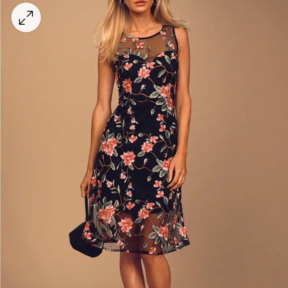 Lulus Dresses & Skirts - Lulu’s Headliner Black Embroidered Sleeveless Midi Dress - Size Small - NWT!